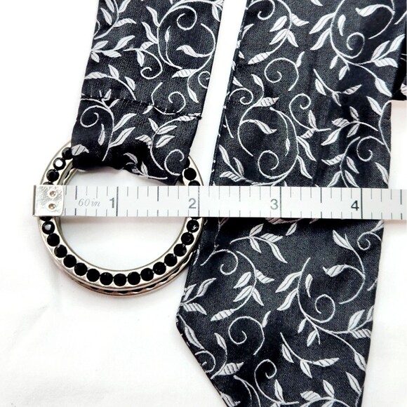 Vtg Y2K Express Womens Belt Sz Sm 34" 100% Silk Black Silver Rhinestone Buckle - Picture 6 of 9